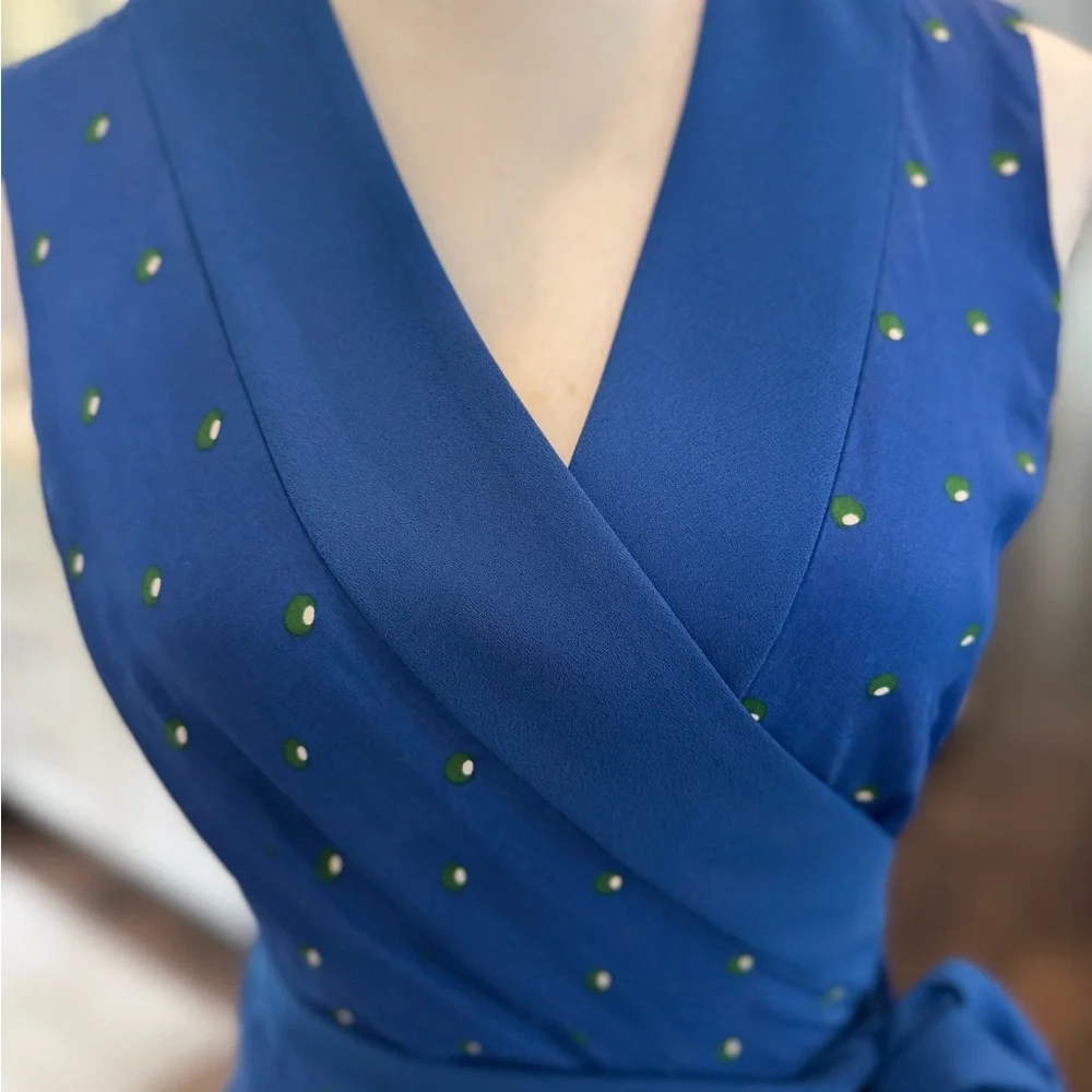 Diane Von Furstenberg Iconic Wrap Maxi Dress- Blue & Green Dot - Picture 4 of 8